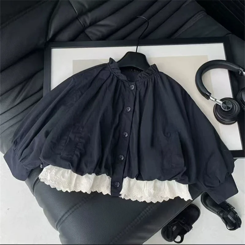 Gabardina de primavera para niña con encaje de manga larga - imagen 3