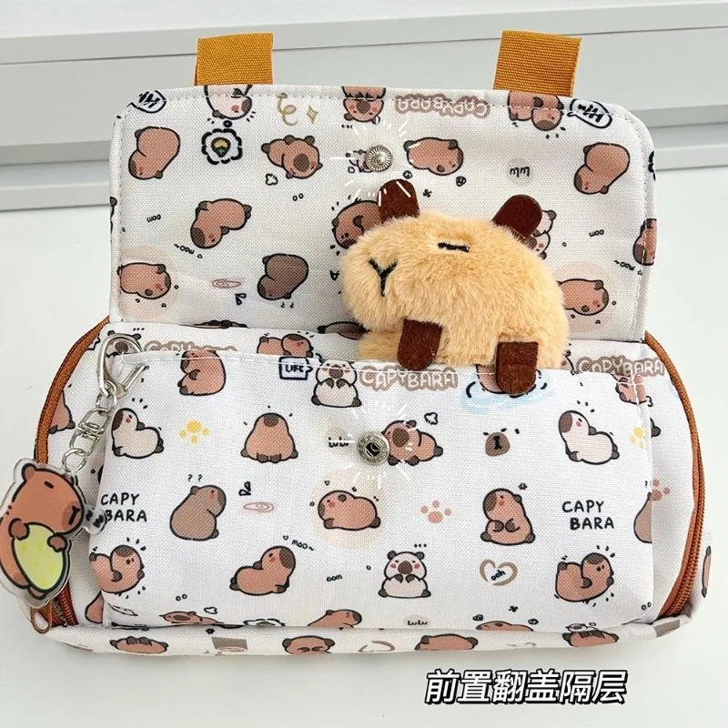 Bolsa para bolígrafos de tres capas de dibujos animados, bolsa de papelería de gran capacidad para carpinchos, estuche multifuncional para lápices para niños y niñas - imagen 5