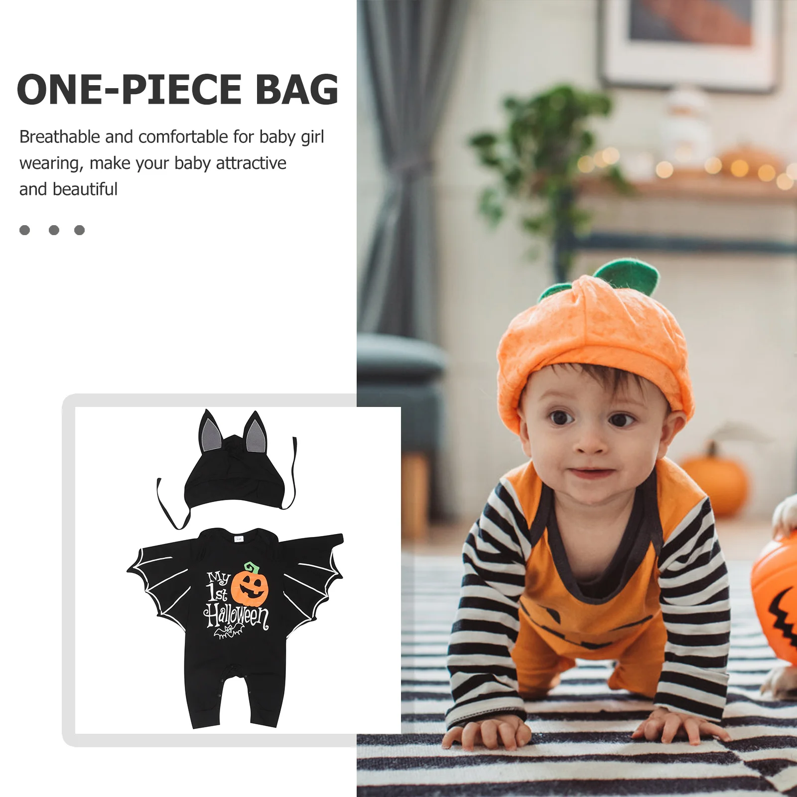 1 Juego de pelele con manga de murciélago para Halloween, traje para bebé, sombrero, mono cómodo y transpirable para niño pequeño, disfraz para fiesta de bebé - imagen 4