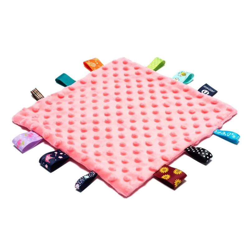 Bebés comodidad dormir enfermería abrazos manta seguridad cuadrado sensorial eructo paño etiquetas coloridas calmar pañuelo - imagen 2