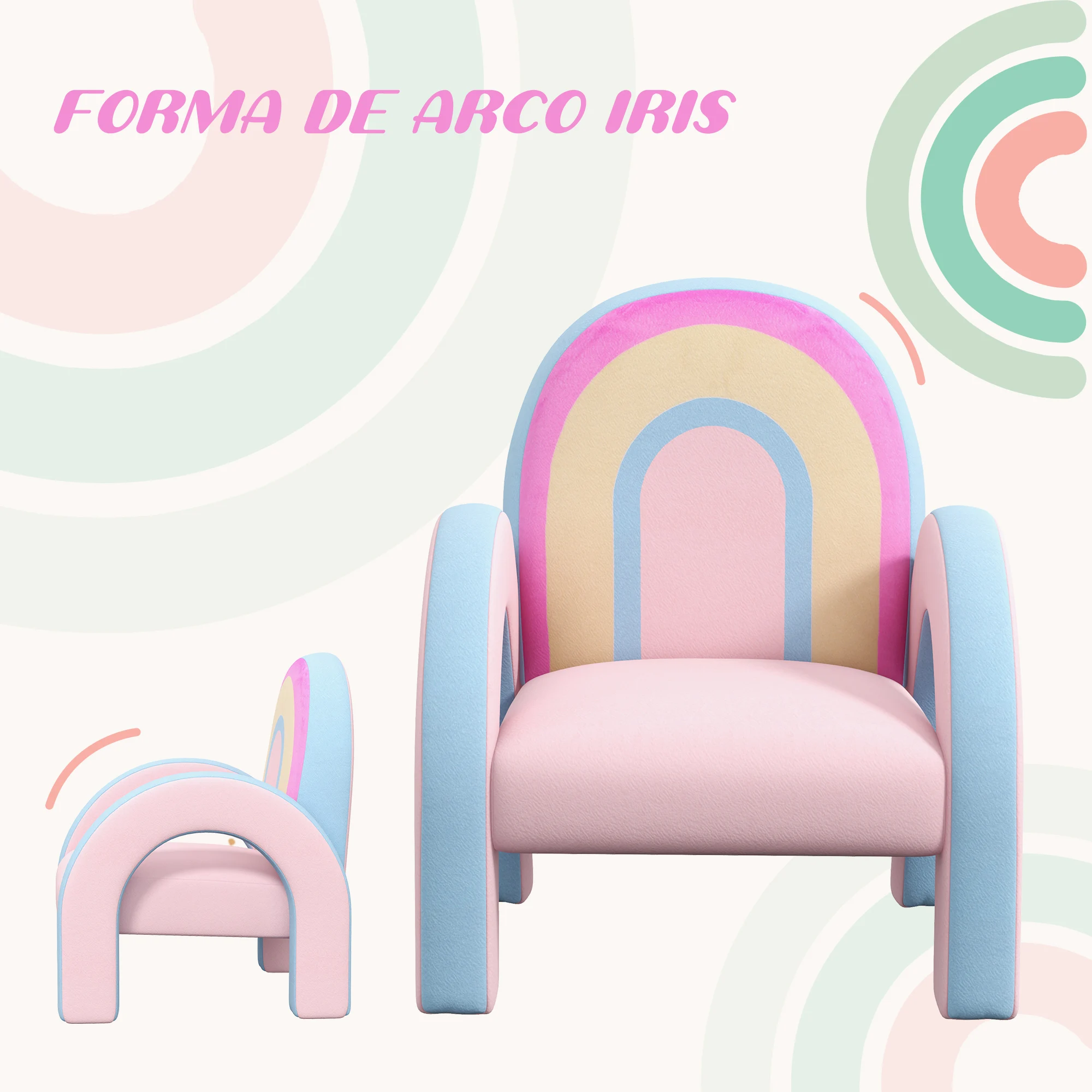 ZONEKIZ Sillón para Niños Pequeños en Forma de Arco Iris Mini Sofá Cómodo Sillón Infantil para Niños de 1,5-5 Años para Dormitorio Salón Carga 45 kg 43x41x51 cm Rosa - imagen 4