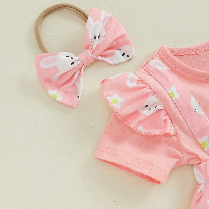 SUNSIOM Vestido mameluco de Pascua para niña de 0 a 18 meses, manga corta, cuello redondo, estampado de conejito, mameluco con diadema - imagen 5