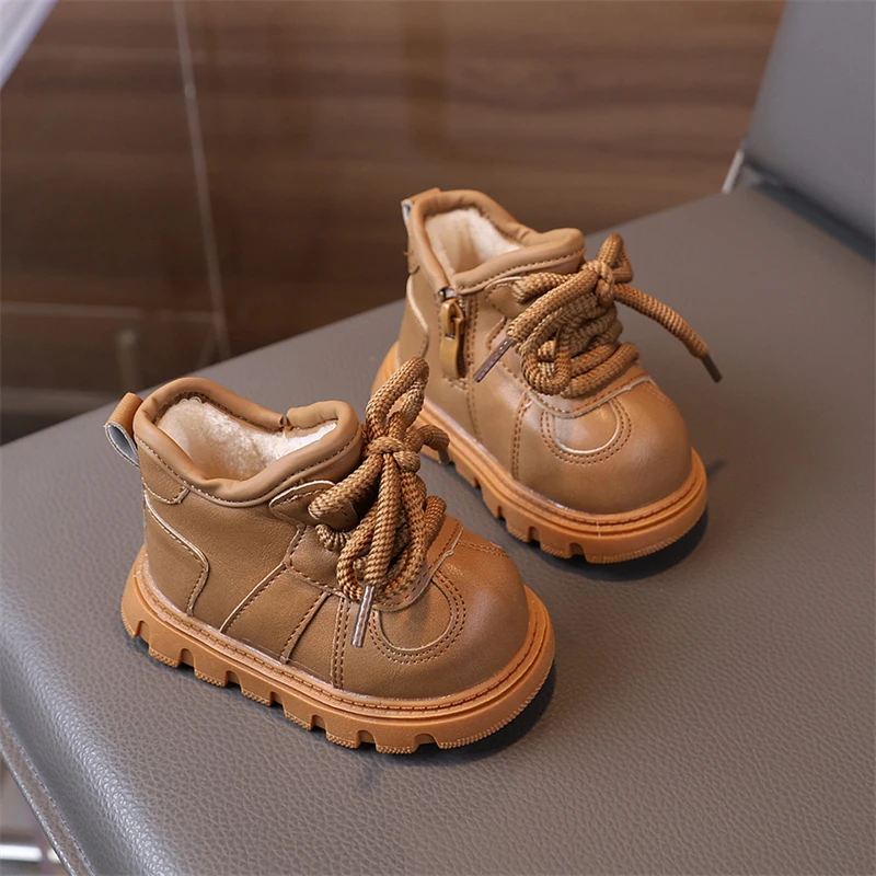 Botas de nieve para niños y niñas, zapatos de invierno para exteriores, suela suave antideslizante, zapatos informales para niños pequeños, botas de felpa cálidas a prueba de viento para bebés - imagen 4