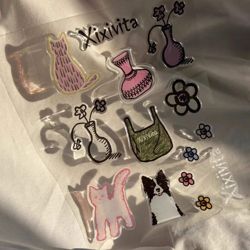 Pegatina epoxi estilo Ins Simple coreano, gelatina transparente, lindo Animal PEQUEÑO de dibujos animados, bolsa para mascotas, pegatina de flores - imagen 5