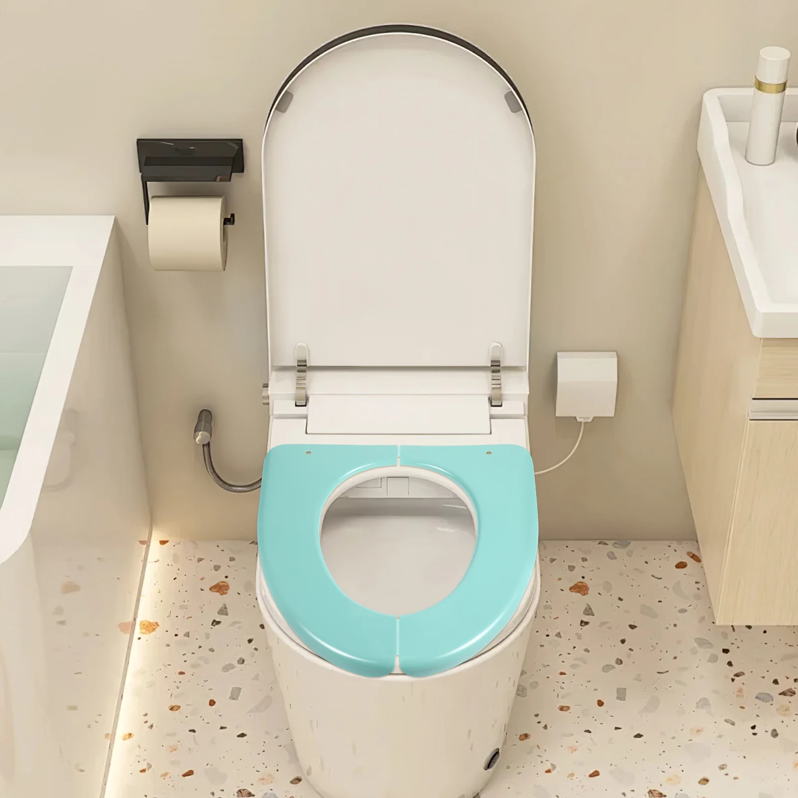 Funda de asiento para orinal portátil, diseño plegable para viaje a casa, asiento de entrenamiento de inodoro de plástico PP, cojín suave para niños y adultos, 1 Uds. - imagen 3