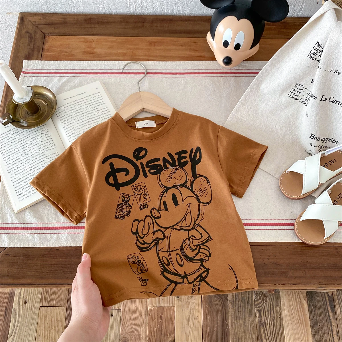 Camisetas de dibujos animados de Disney, ropa de verano con estampado de Minnie, camisetas bonitas para niñas, camisetas de manga corta, ropa para niños, camiseta sencilla con cuello redondo - imagen 2