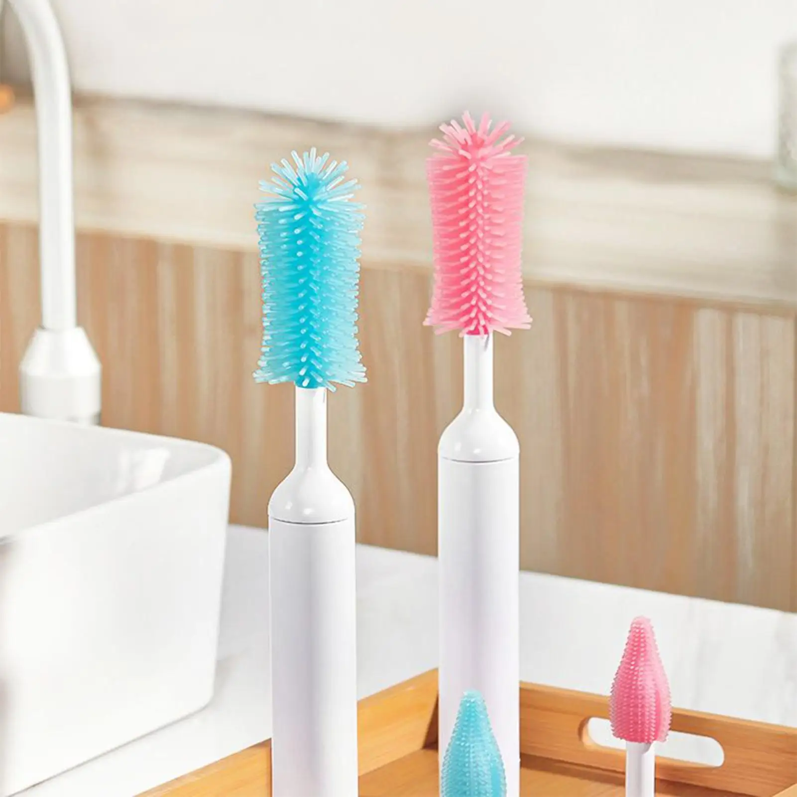 Cepillo para biberones eléctrico impermeable, cepillo para lavadora de biberones, Kit de herramientas reemplazable, suministros de limpieza para mujeres, mamá, cocina casera - imagen 4