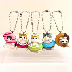 Figura de acción genuina, colgante en forma de Donut de la fortuna del gato, colgante de gato Gourmet de Gacha
