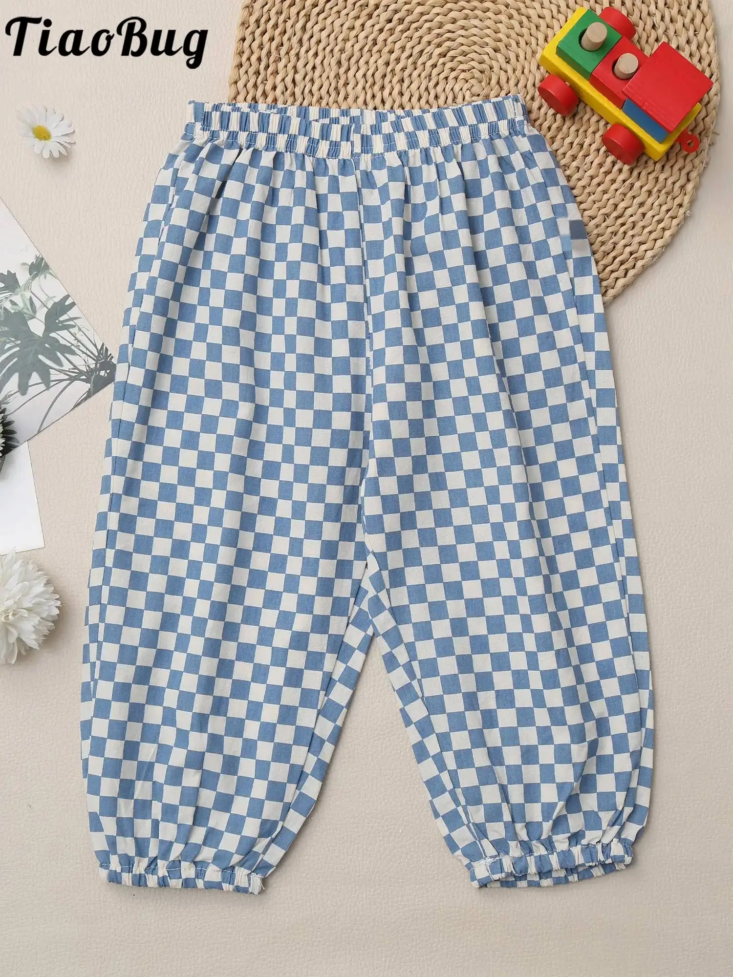 Pantalones de algodón a cuadros para bebé – Cintura elástica y bolsillo
