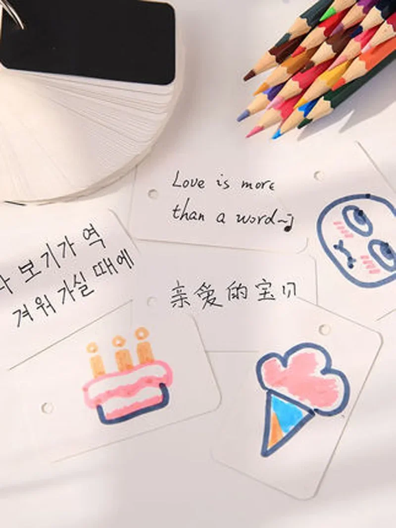 100 hojas de tarjetas flash en blanco de papel Kraft con anillos de carpeta, libretas en espiral, Mini cuadernos para niños, tarjetas de estudio, libro de papelería Kawaii - imagen 3