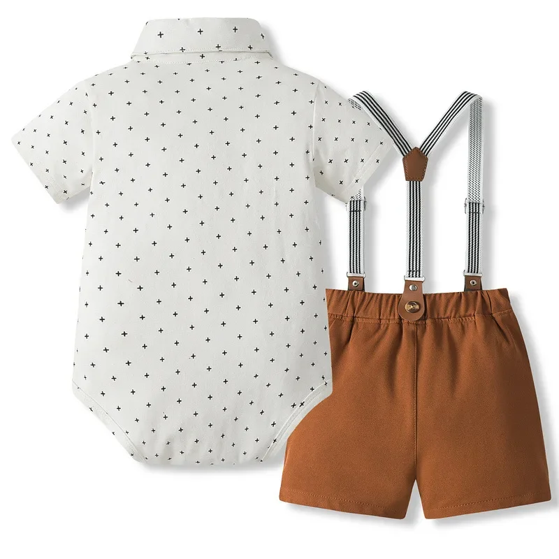 Conjuntos de 4 piezas de ropa de verano para bebés recién nacidos, moda coreana, Tops de manga corta con lazo para caballero + Pantalones cortos, ropa para niños pequeños B082 - imagen 2