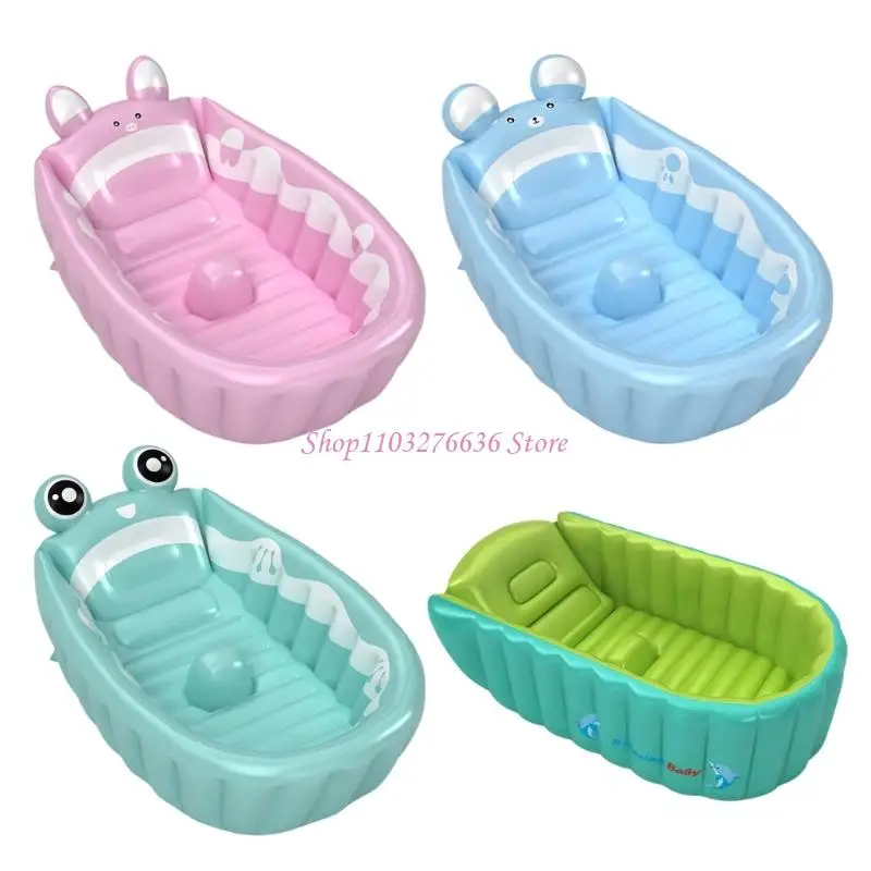 Bañera plegable R6FD, bañera para bebé, bañera inflable con patrón animales dibujos animados, bañera inflable para niños 0