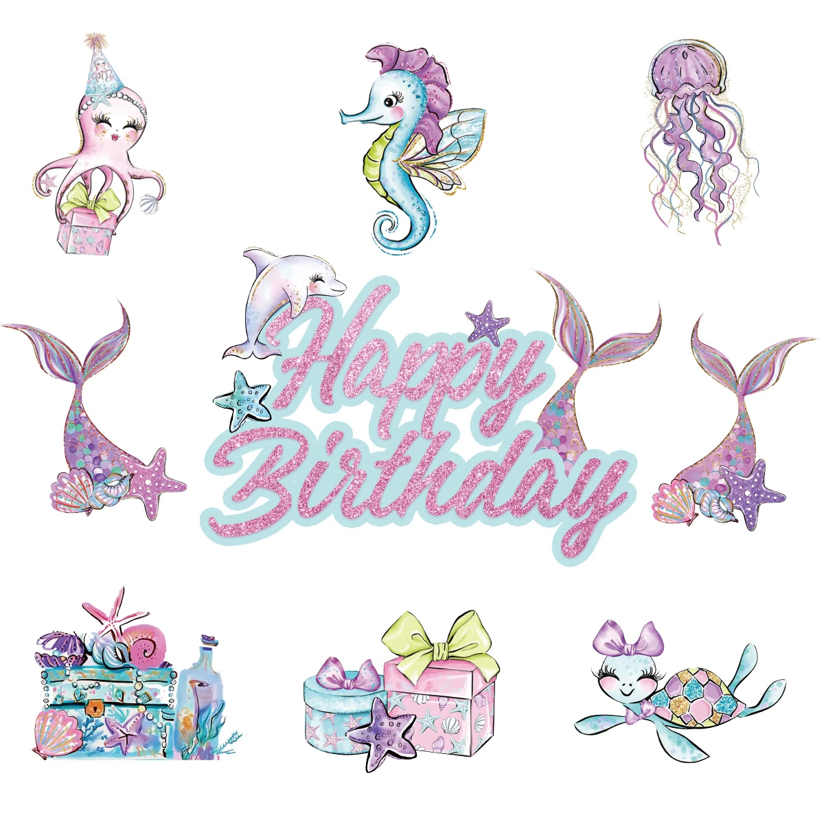 Decoración de decoración de tarta de cumpleaños con temática de sirena, decoración de cola de sirena, decoración de tarta de feliz cumpleaños para tarta de cumpleaños, suministros para fiesta de bienvenida de bebé - imagen 3