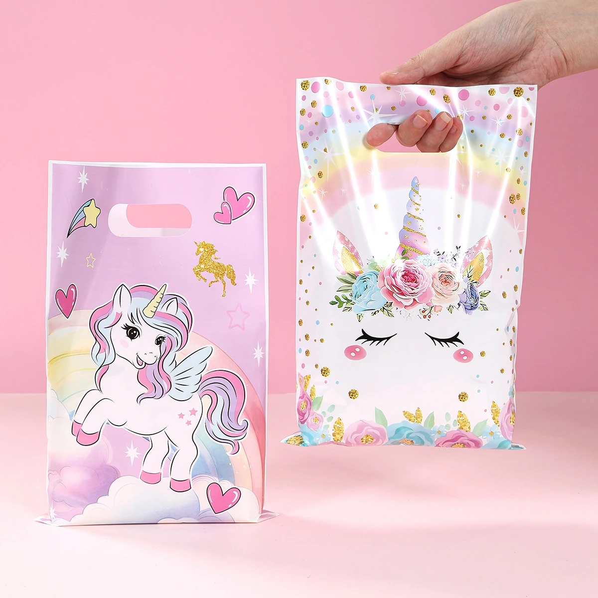 10/25/50 Uds. Bolsas de regalo de dulces con tema de unicornio decoración de fiesta de cumpleaños de unicornio niños Baby Shower bolsa de regalo de boda suministros para fiestas - imagen 2