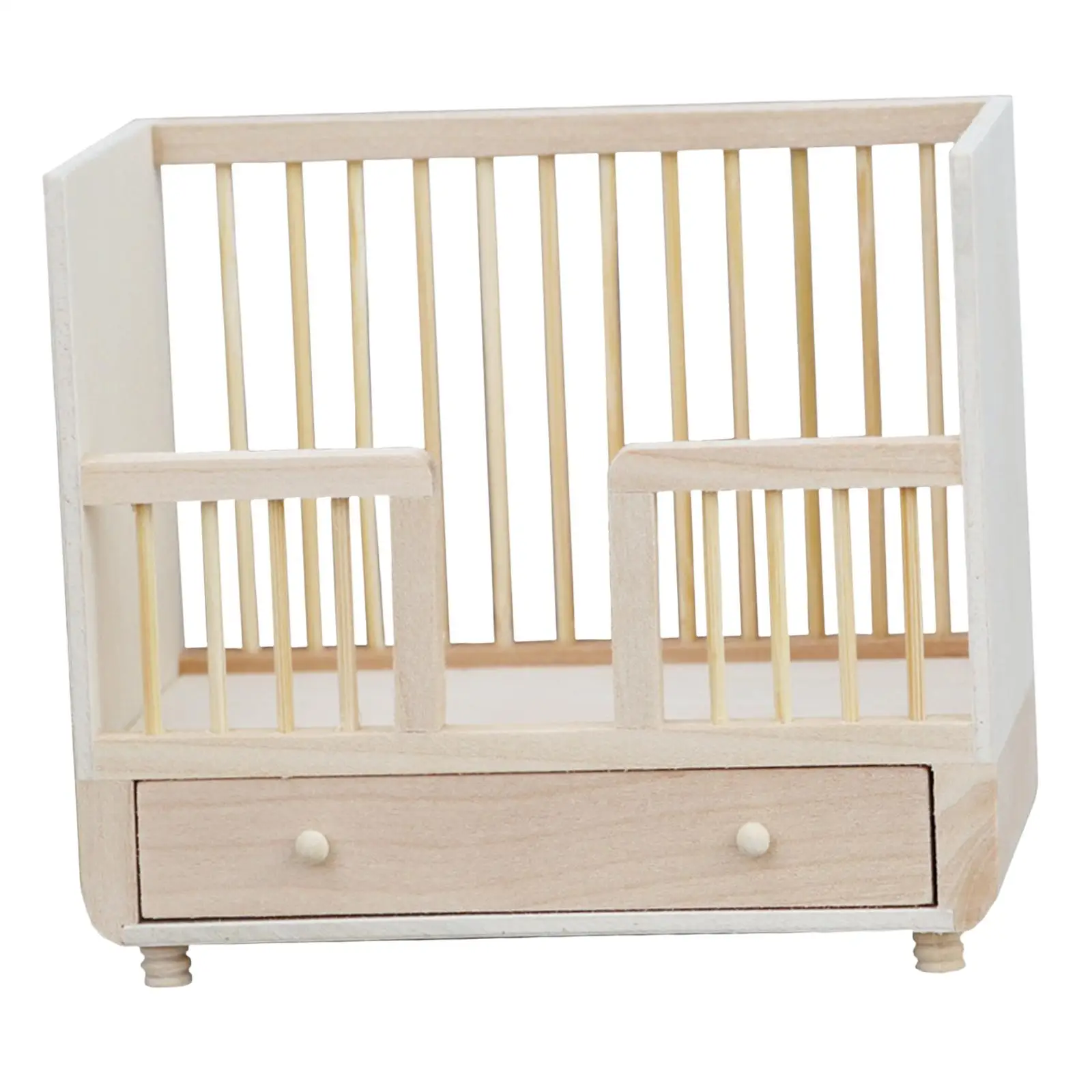 1: 12 Miniature Dollhouse Crib Bed Miniature Toddler Bed for Gift Micro Landscape Handcraft Landscape Decorations Window Display