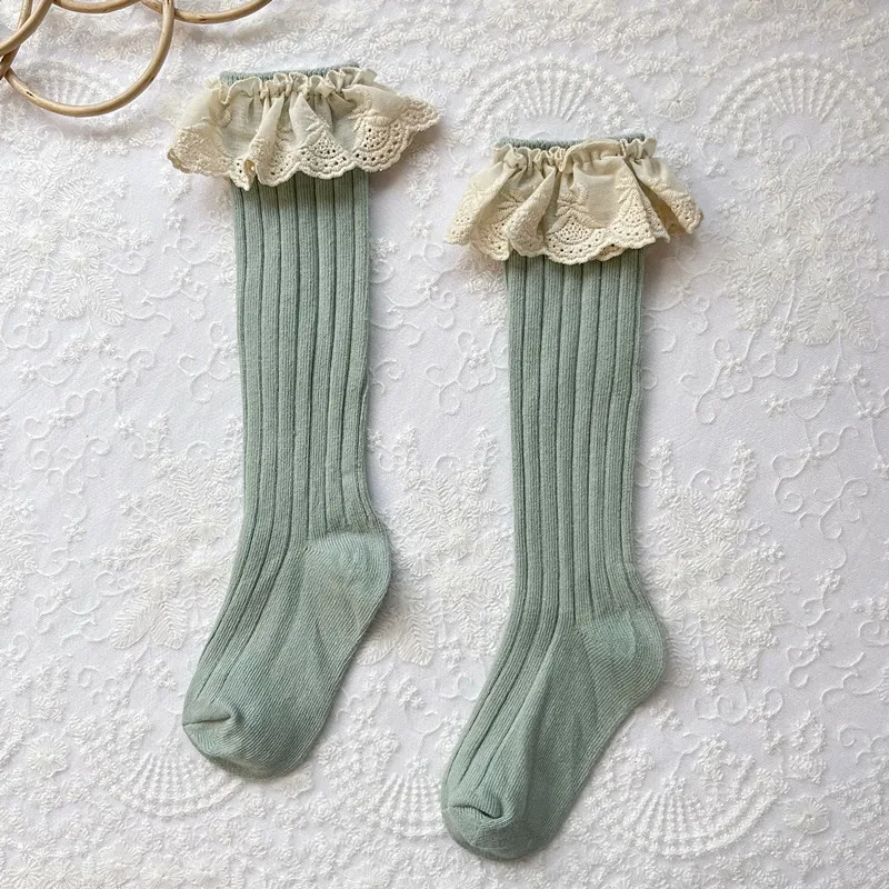 Calcetines largos de algodón suave para niñas y niños - Encaje floral - imagen 5