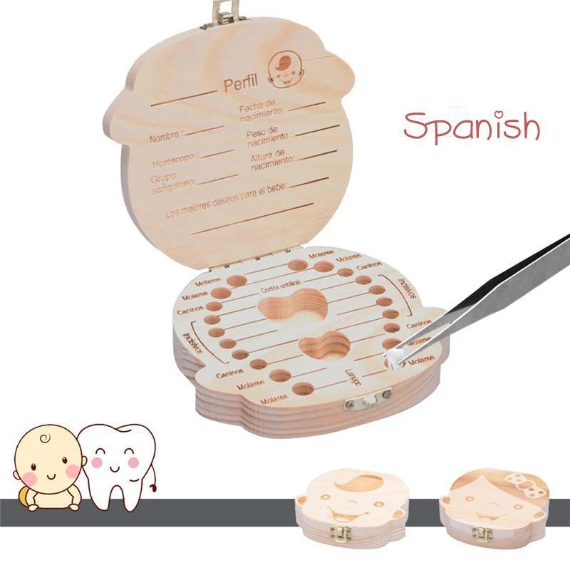 Caja madera española dientes de leche – Organizador recuerdos bebé - imagen 3