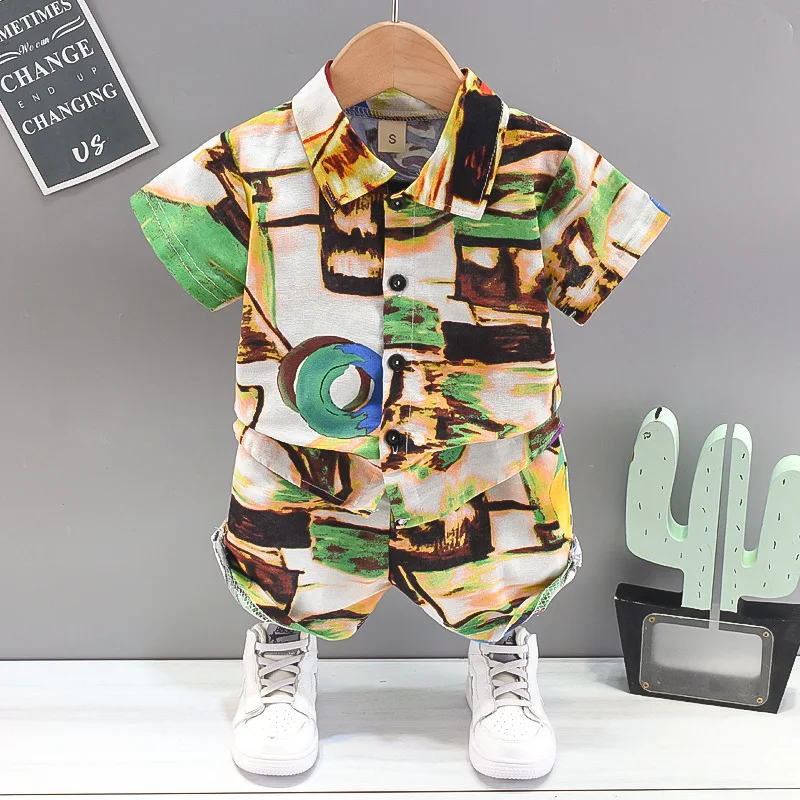 Nuevo conjunto de ropa de verano para bebés, traje de manga corta para niños, camisa, pantalones cortos, 2 unids/set, ropa para niños, disfraz informal de algodón para niños pequeños - imagen 3