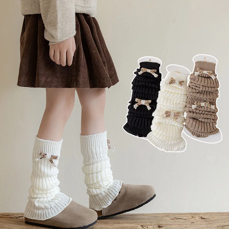 MILANCEL nueva primavera niños espesar mangas de calcetín 3-8T Color sólido arco niñas calentadores de piernas cálido dulce niños Lolita pierna Brace