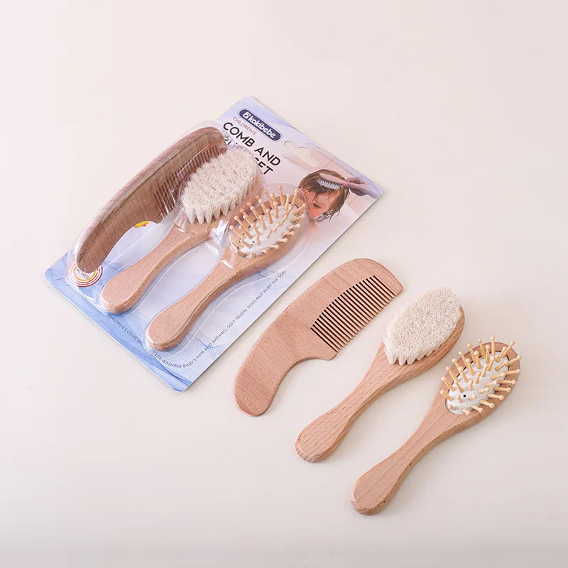 Juego de peines y cepillos de madera de haya para bebé de 3 piezas: peine de haya natural, cepillo de lana suave y peine con cojín de rebote: agradable para la piel, antiestático - imagen 2