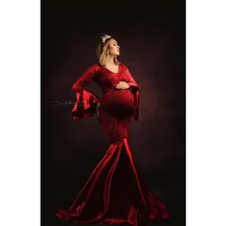 Vestido largo de encaje para embarazo, sesión fotos maternidad