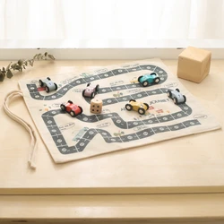 Tapete Montessori lona con mapa tráfico y coche madera para bebé