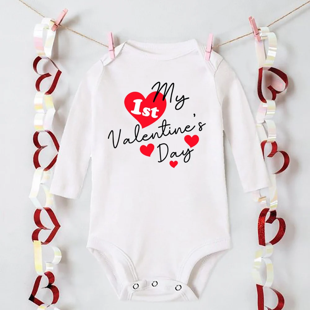 Body con estampado del mi primer Día de San Valentín para bebé, traje infantil para fiesta de San Valentín, mono de vacaciones para niño pequeño Ropmer de manga larga para recién nacido - imagen 5