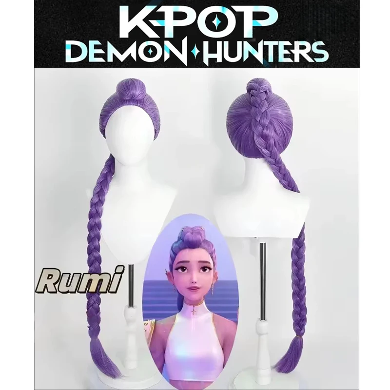2025 película Kpop niños niñas Cosplay peluca Mira Rumi Zoey Demon Hunters púrpura negro rojo pelo largo Halloween Cosplay accesorios en Stock/ - imagen 2