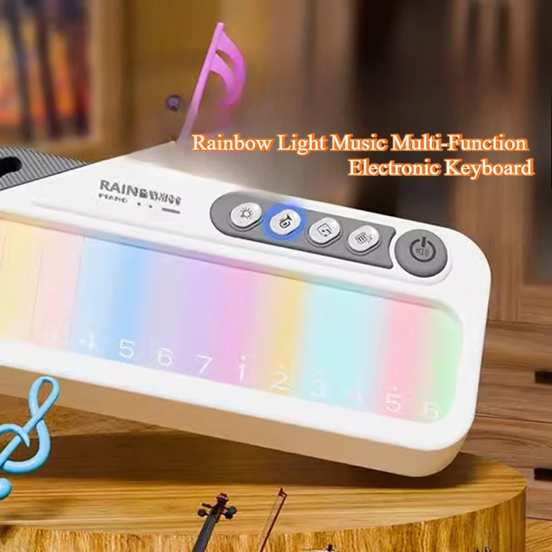 Teclado de Piano de arcoíris brillante, juguete Musical con pantalla táctil con 13 melodías, juguetes musicales electrónicos portátiles para niños de 3 a 6 años - imagen 3