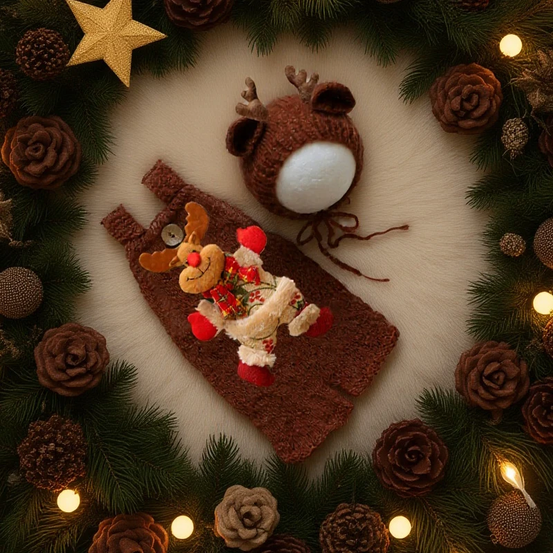 Disfraz navideño bebé recién nacido – gorro y tirantes de oso de ganchillo - imagen 2