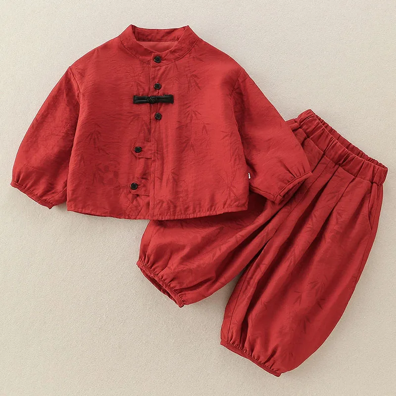Conjunto bebé niño cuello chino de algodón manga larga - imagen 3