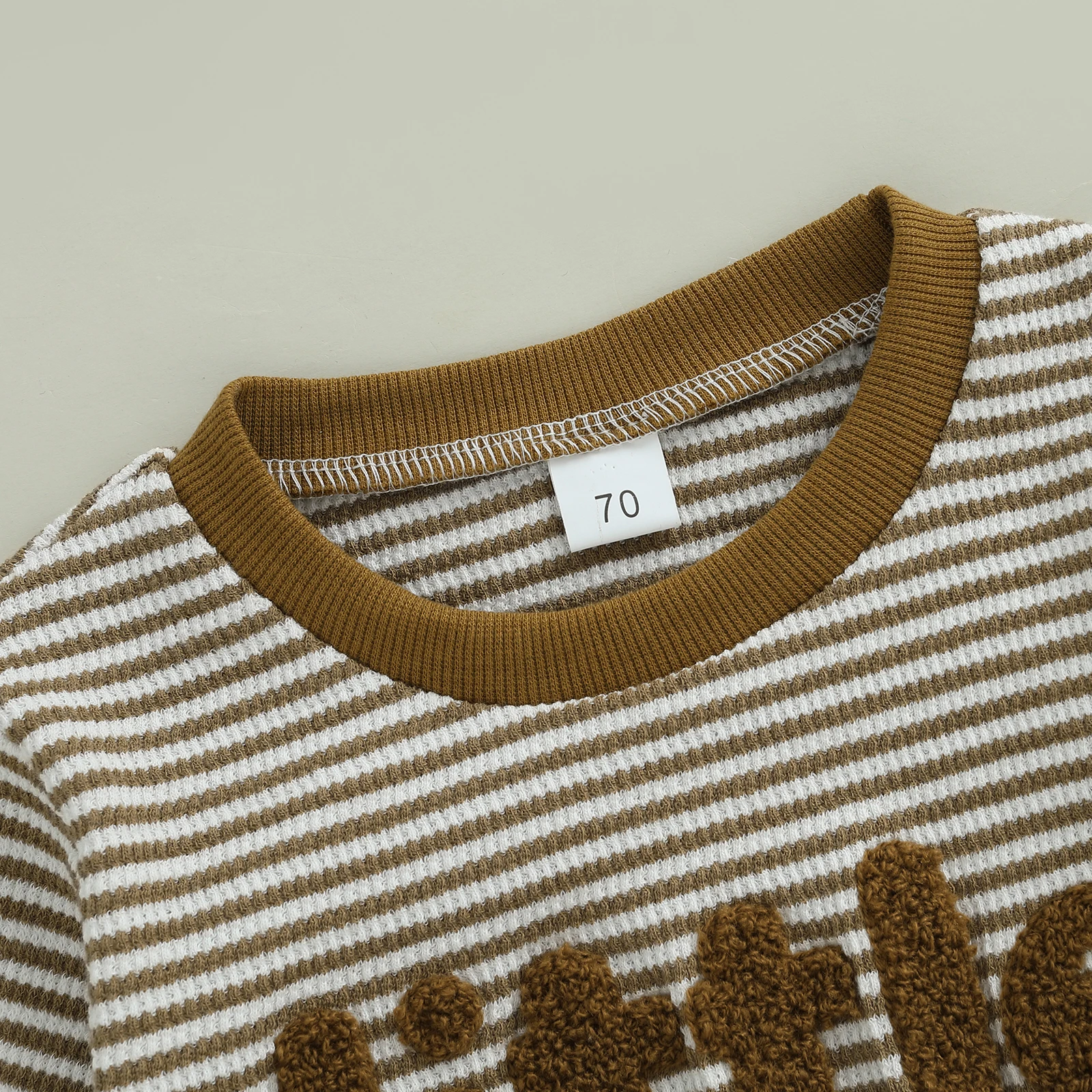 SUNSIOM Conjunto de rayas para bebés de 0 a 3 años, jersey bordado de letras de manga larga a la moda con pantalones, trajes de otoño de 2 piezas - imagen 4