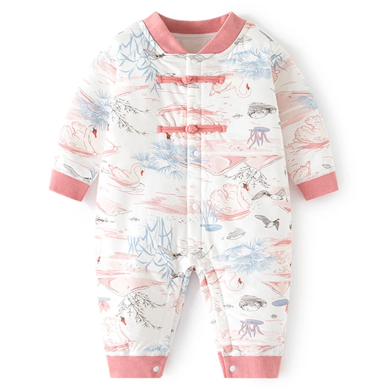 Ropa de otoño e invierno para recién nacidos, monos suaves y gruesos de algodón con dibujos animados de estilo chino, BC054