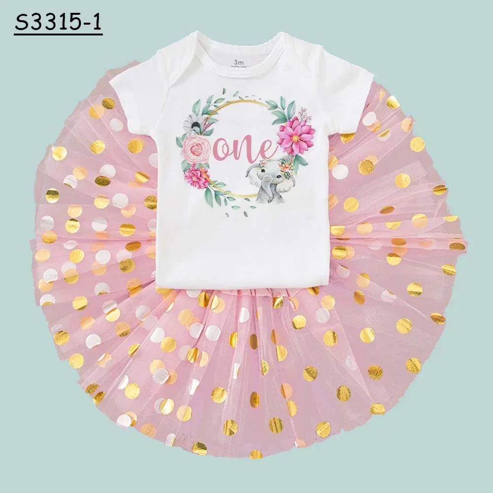 Vestido de tutú de 1er y 2nd cumpleaños para niña, traje de manga corta para bebé, vestidos de fiesta para recién nacido con estampado, ropa de bautismo infantil, corona Floral - imagen 3