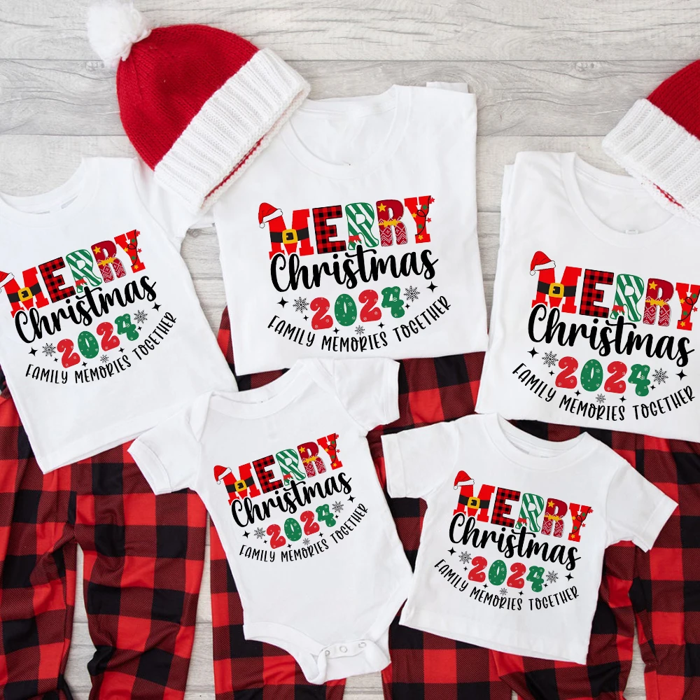 Camiseta con estampado de Feliz Navidad para toda la familia, traje a juego, Tops, ropa de Navidad, 2024
