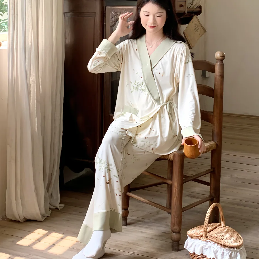 Pijamas de alimentación Modal de manga larga con cuello en V, pijamas de maternidad, traje de Hospital para mujeres embarazadas, ropa para el hogar 2023 - imagen 5