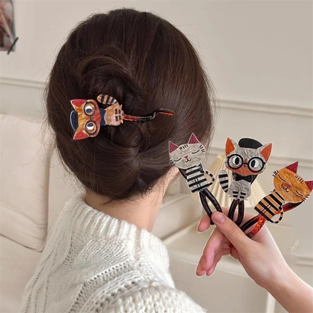 Pinzas para el cabello con forma de gato de dibujos animados para niña, pinza para el pelo acrílica, soporte para cangrejo, pasadores, horquilla, accesorios para el cabello a la moda - imagen 2