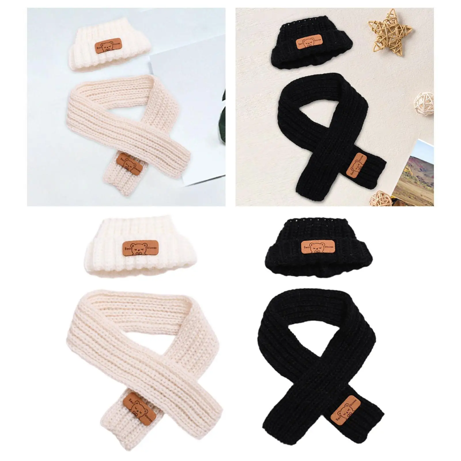 2x Doll Clothes Doll Outifits Hat and Scarf Set Photo Props DIY Doll Toy Stuffed Animals Clothes Cute for 15/17 cm Plush Doll