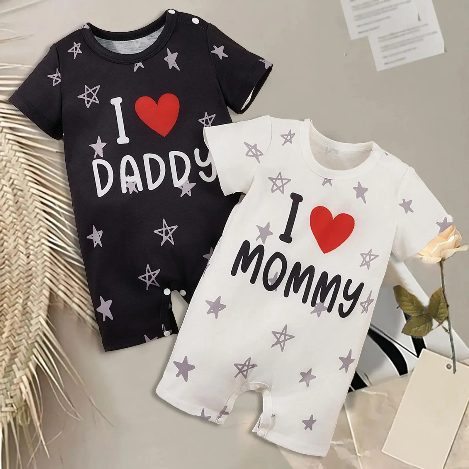 2Pcs i Love Mummy Daddy Infant Coveralls Baby Shower Gifts Breathable Summer Cartoon Boys Girls Cute Twins Romper for Daily Wear