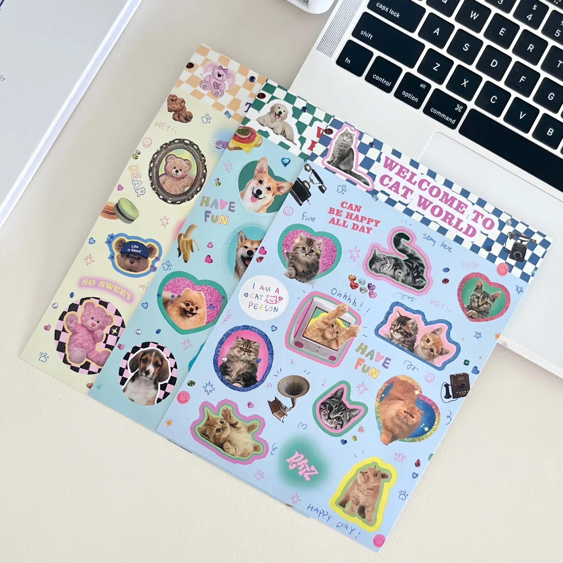 1 Uds. Pegatina de animales de dibujos animados de papel Kawaii, pegatina de equipaje con grafiti de gato de dibujos animados, pegatinas DIY de animales Vintage para guitarra - imagen 4