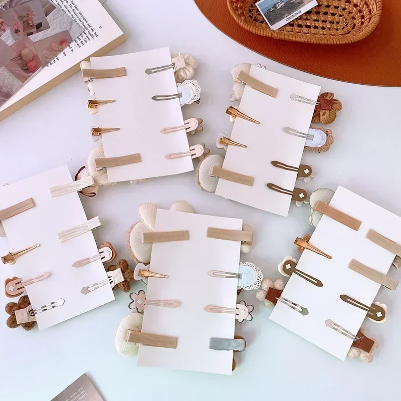 8 Uds. Pinza para el pelo para niña, pasador para el pelo con lazo Floral de oso de dibujos animados para niña pequeña, Color café Beige encantador, sombreros para niña - imagen 3