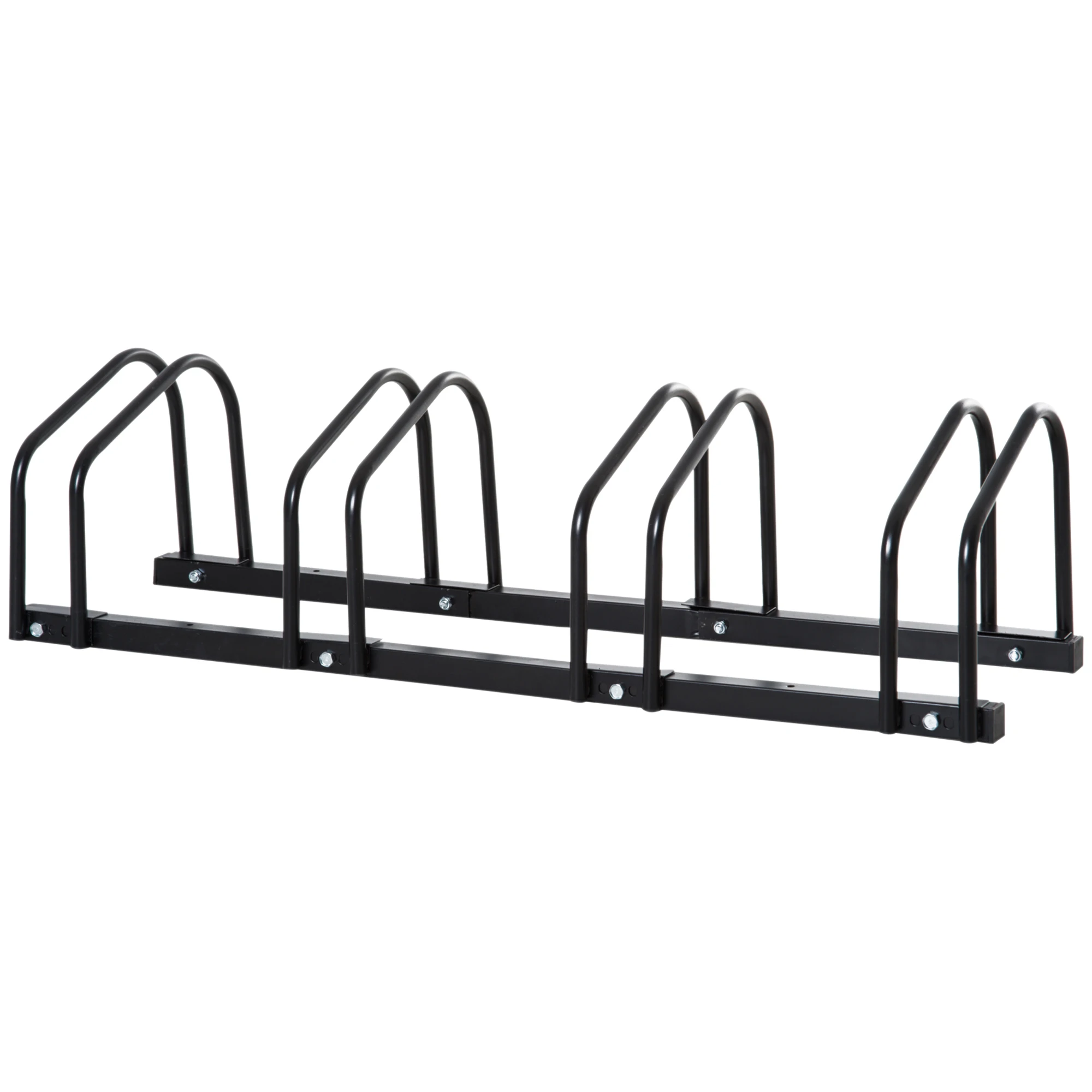 HOMCOM Aparcamiento para 4 Bicicletas Soporte de Acero para Aparcar Bicicletas en el Suelo o Pared Estacionamiento para Interior y Exterior 110x33x27 cm Negro