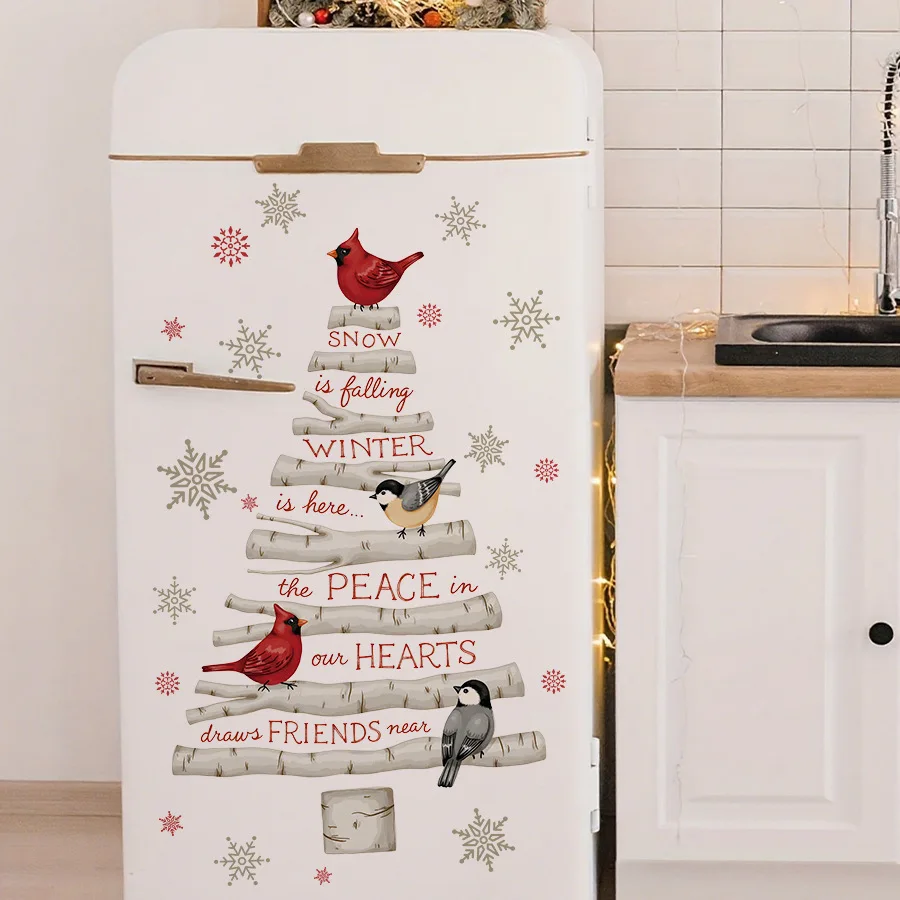 Pegatinas de pared decorativas navideñas, pegatinas autoadhesivas para ventana de árbol de Navidad de abedul blanco - imagen 4