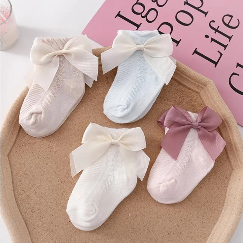 3 pares de calcetines de malla de verano para bebé, calcetines suaves de algodón con lazo para recién nacido, calcetines transpirables bonitos de princesa para niñas pequeñas - imagen 3