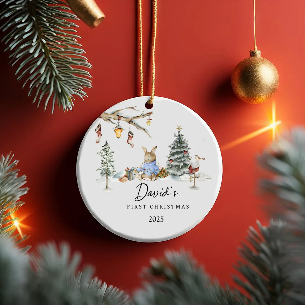 Adorno navideño para bebé conejito personalizado – primera Navidad - imagen 2