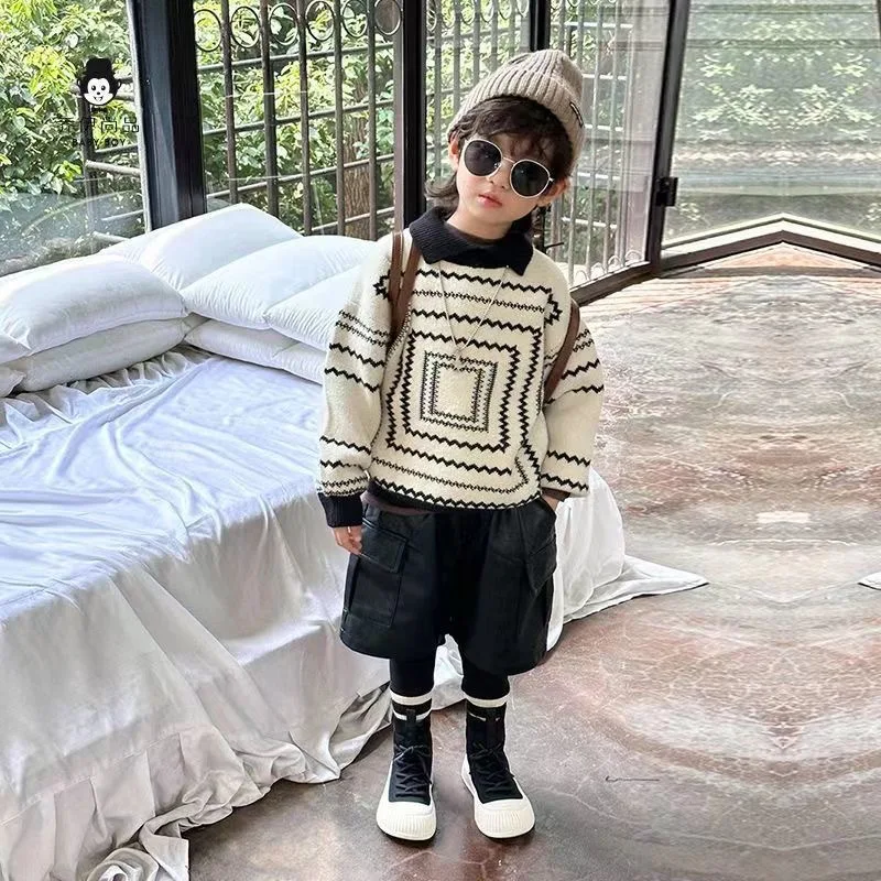 2025 otoño nuevo suéter de estilo coreano para niños: polo retro suelto de manga larga, top con cuello de punto de moda para niños. - imagen 4