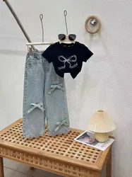 MILANCEL Conjunto verano niña top con lazo y vaqueros rectos