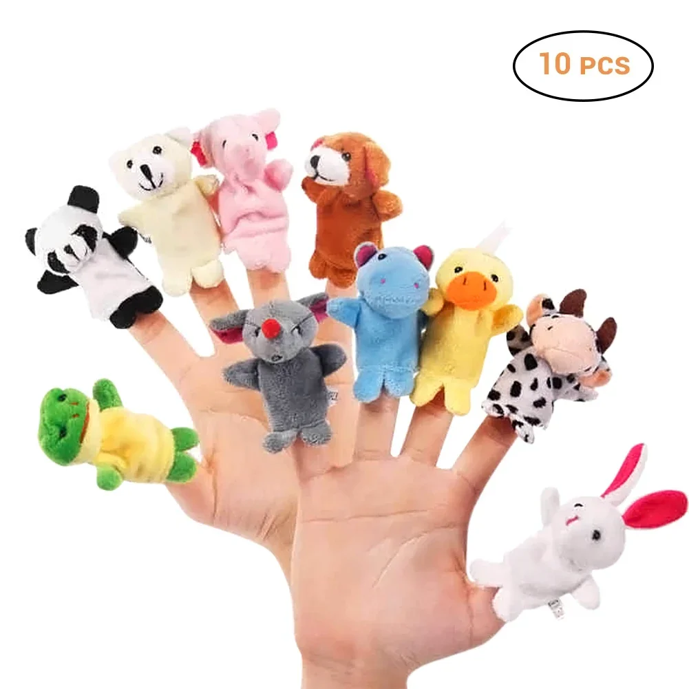 10 unids/set de marionetas de dedo de animales de dibujos animados, juguetes de peluche para bebés, juguetes de peluche encantadores para niños, muñecos de recuerdo para bebés vingerpoppetjes