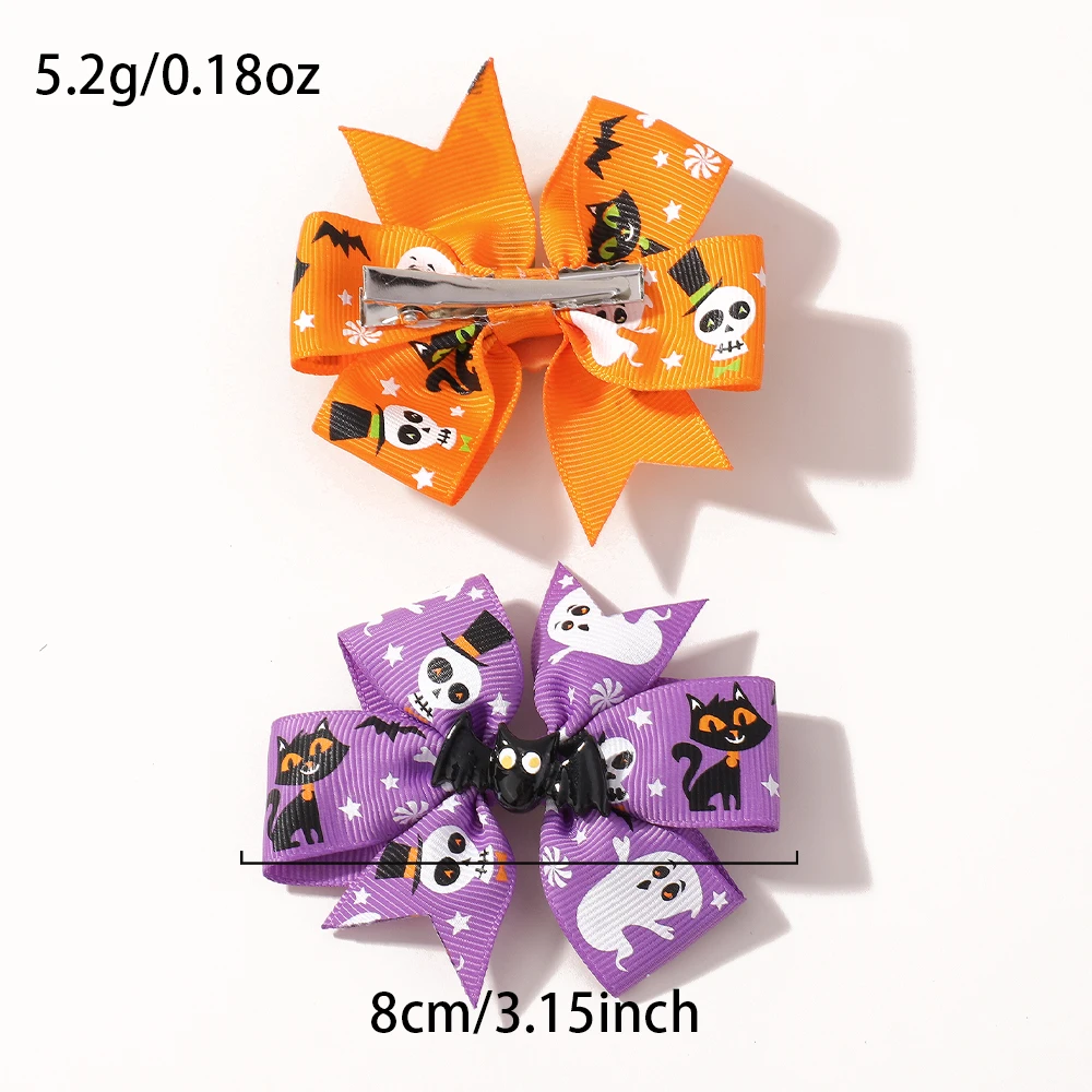 6 unids/set de pinzas para el cabello con estampado de calabaza de Halloween hechas a mano para niñas y niños, horquillas con lazo, accesorios exclusivos para el cabello de fiesta para mujeres - imagen 3