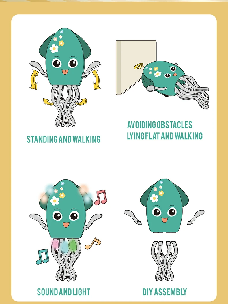 Medusas de baile electrónicas, juguetes de música ligera, divertido inducción, tumbado, conducción plana, barriga, detección interactiva para niños pequeños, obstáculos, regalos - imagen 4